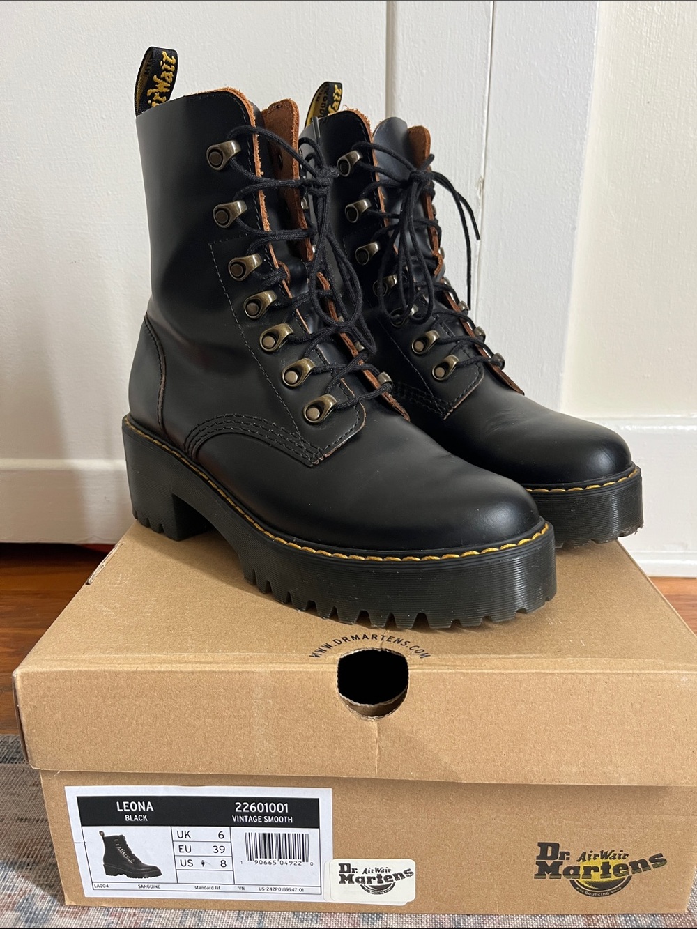 Dr. Martens Leona Black Lace-Up Boots